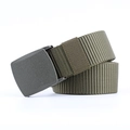Legergroene nylon canvas riem voor heren en dames met een grijze platte kunststof gesp - Legergroen / 120cm