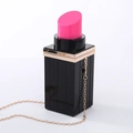 Lipstick shaped acrylic evening bag in black and rose red with gold chain strap - 1.2m O-Chain / Black Body Peach Lipstick