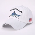 Cappellino da baseball bianco in cotone con squalo ricamato e bandiera USA laterale - Regolabile / Bianco