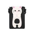 Minimalistische dames schoudertas met kattenpatroon in zwart-wit leer voor mobiele - Zwart