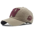 Gorra de béisbol vintage caqui con parche W burdeos y visera con desgaste - Ajustable / Caqui