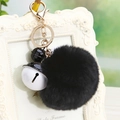 Porte-clés mignon pompon noir avec clochettes et anneau doré pour décorer les sacs - Emballage unique en sac OPP / Cloche Noire Blanche + Noir