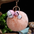 Porte-clés boule en peluche rose avec clochettes pour clés et décoration de sacs - Emballage unique en sac OPP / Cloche Rose Blanche + Rose Coréen