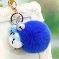 Porte-clés pompon bleu avec clochettes bleu clair et blanc et anneau en métal doré - Emballage unique en sac OPP / Cloche Bleue Blanche + Bleu Royal