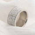 Minimalist wide silver titanium steel ring with five rows of sparkling rhinestones - US 10 / Steel
