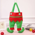 Christmas elf pants gift bag with red and green stripe design and pom-pom boots - All Green Legs Style