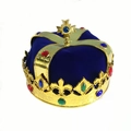 Royal gold crown with blue velvet and colorful gems for kids party cosplay and costumes - Imperial King Crown Blue