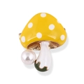 Spilla a fungo con cappello a pois gialli e accento di perla su sfondo bianco - Giallo