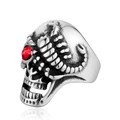 Gothic stainless steel skull ring with scorpion carving and red gemstone eyes - US 7 / Steel