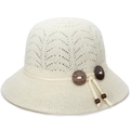 Cappello da sole beige lavorato a maglia per donna con trama ondulata e bottoni in legno - Beige Chiaro