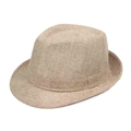 Light brown woven straw fedora hat with breathable texture for outdoor sun protection - One Size 58cm / Khaki