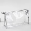 Large transparent PVC cosmetic bag with silver metallic trim and zipper closure - Small / Silver