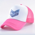 Close-up of pink and white trucker hat featuring breathable mesh and surfer graphic print - M (56-59cm) / Pink 2