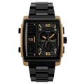 Men's multifunctional digital sports watch in black and gold with dual display feature - Gold