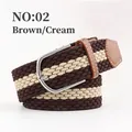 Elastic woven belt in coffee and beige stripes with a silver D-ring metal buckle - Coffee and Beige (02) / Length 105 Width 3.5