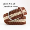 Braided elastic belt in camel and cream stripes with silver pin buckle for casual wear - Camel and Cream (08) / Length 105 Width 3.5