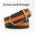 Elastic braided belt in green and orange stripes with silver pin buckle and brown trim - Green and Orange (09) / Length 105 Width 3.5