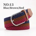 Elastic woven belt with navy blue, coffee, and maroon color-blocking and silver buckle - Blue Coffee Red (13) / Length 105 Width 3.5