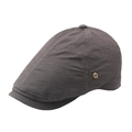 Dark grey cotton linen newsboy cap with vintage metal badge and textured finish - Dark Gray