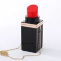 Lipstick shaped black acrylic clutch evening bag with golden chain shoulder strap - 1.2m O-Chain / Black Body Red Lipstick
