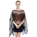Women's black paisley chiffon shawl wrap featuring lightweight sheer vintage patterns - Grey With Black Base