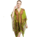 Women's green chiffon paisley shawl with bohemian batwing sleeves for summer beachwear - Verdant