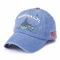 Blue washed cotton baseball cap with embroidered shark motif and American flag patch - Adjustable / Light Blue