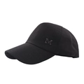 Classic black baseball cap with silver metal M logo and curved brim for outdoor wear - Adjustable / Black