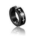 Punk black titanium steel hoop earring with silver star pattern and polished finish - Cross B