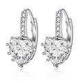 Elegant heart-shaped zircon drop earrings in silver finish with sparkling white gemstones - White