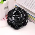 Glossy black rose-shaped vanity mirror for women with a multi-layered 3D flower design - Black
