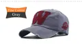 Distressed grey cotton baseball cap with red W letter embroidery and worn-out brim details - Adjustable / Gray