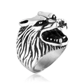 Gothic 316L stainless steel lion king ring featuring a vintage punk wolf head design - US 7 / Steel