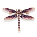 Broche de libélula dorada artesanal con alas de esmalte púrpura y cristal de strass brillante - Broche de Libélula / Morado