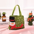 Green Christmas felt gift bag featuring a snowman design and snowflake patterns - Snowman Square Bag / Green