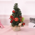 Mini green Christmas tree tabletop decor with red bows and burlap base for festive home - Linen Base Red Balls (18-014) / Red