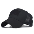 Tactical black baseball cap with mesh panels and front hook and loop patch area - Adjustable / Solid Black(4)