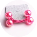 Detailed view of pink elastic hair tie with four translucent cracked rainbow beads - 2-Piece Set / Rose Red