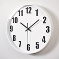 Modern white silent wall clock with black 3D numerals and 12-inch minimalist frame - White Face White Frame
