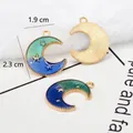Blue moon pendant with gold stars and gear edge for DIY earring and necklace making - 1.9x2.3cm