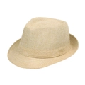 Classic straw fedora hat in light khaki with fine woven texture and decorative band - One Size 58cm / Beige