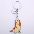 Cute enamel dog keychain with white and orange spaniel pendant and I love dogs charm - Cocker Spaniel + Heart