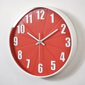 Modern 12-inch silent wall clock with 3D white numerals on a vibrant red dial - Red Face White Frame