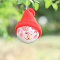 Christmas snowman ornament in clear ball with red knit hat and snow foam filling - Red