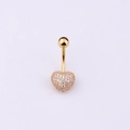 Detailed view of a gold 316L stainless steel navel ring with sparkling heart pendant - Heart Style / Gold