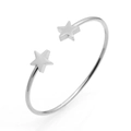 Bracciale rigido aperto in acciaio al titanio argento con doppia stella per donna - Color Acciaio