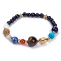 Solar system bracelet with natural stones representing planets and gold star charms - B090 Elastic Planet Style