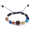 Solar system bracelet with natural stones and black adjustable cord for women - B090 Braided Planet Style