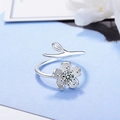 Silver cherry blossom open ring with sparkling zircon stone and tree branch band - Adjustable Open / White Zirconia