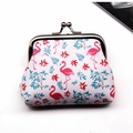 Retro flamingo print coin purse with metal clasp closure in a white floral design - Flamingo Pattern 2